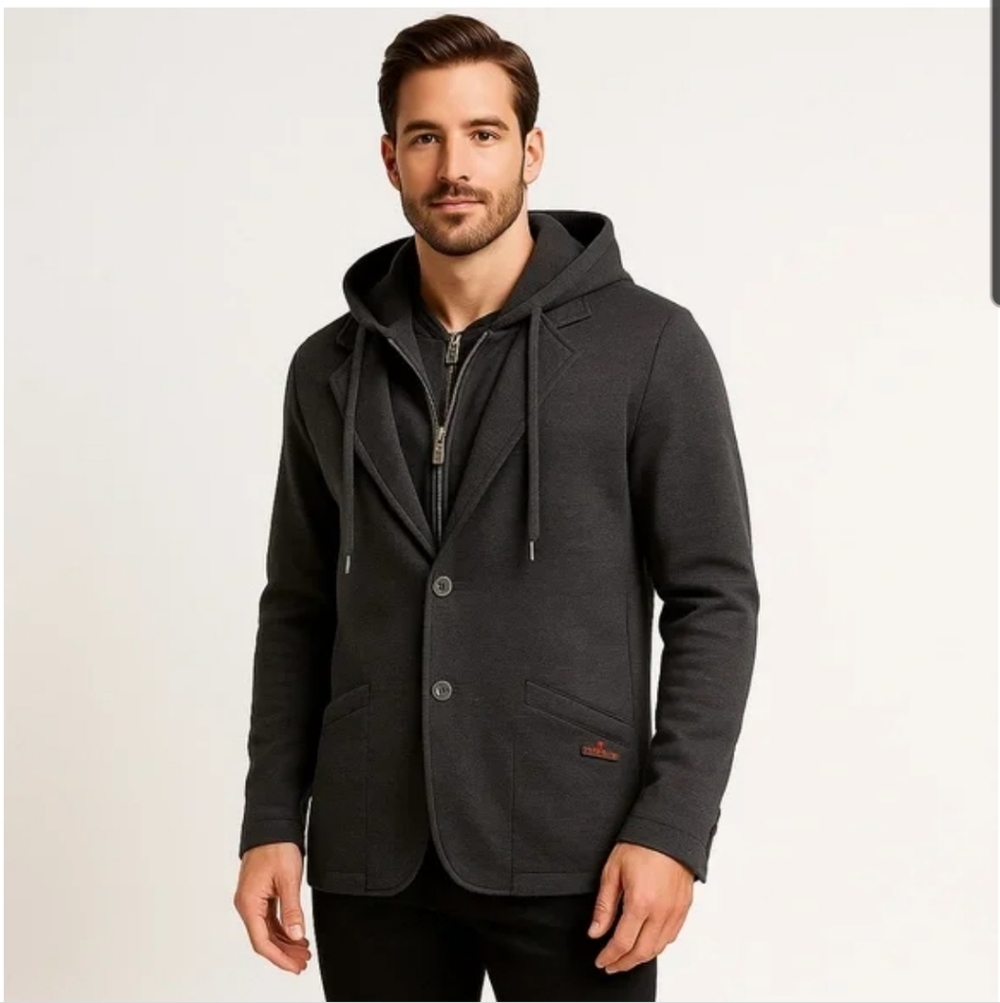 Parasuco Mens Charcoal Gray Fleece Hybrid Hooded Blazer Jacket Size M Like New